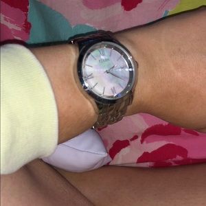 Fossil iridescent face watch with silver accents